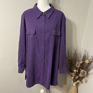 Roaman’s Women Long Sleeve Button Up Purple Shirt Blouse Faux Suede Heavy Sz 2X